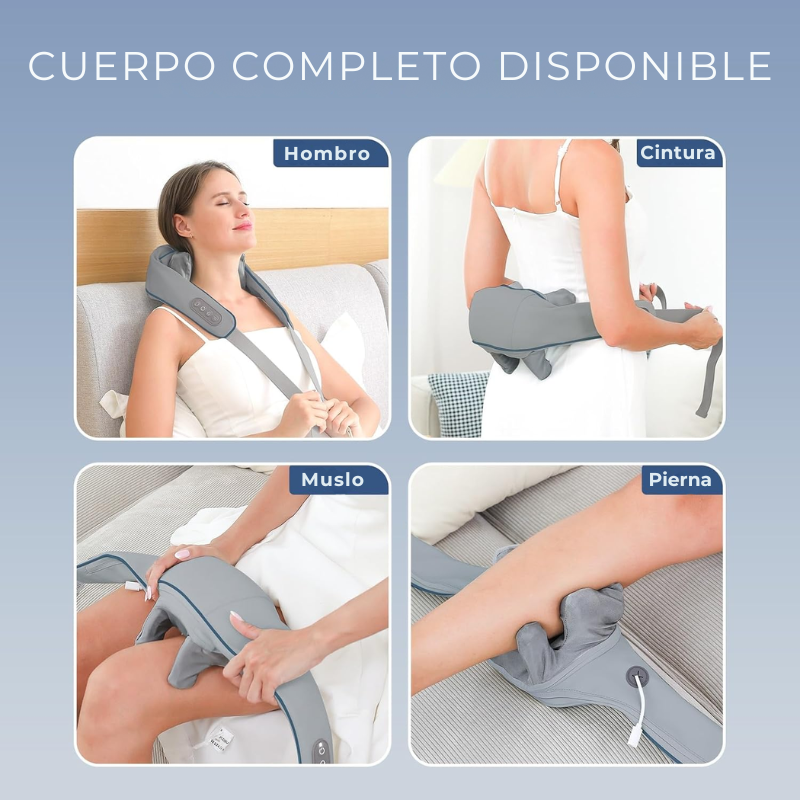 RelaxPro® Masajeador Multifuncional  4D de Cuello, Espalda y Hombros con Calor Infrarrojo – Manos Libres, Recargable y de Uso Corporal Total 🧘‍♂️🔥